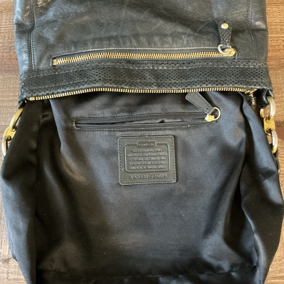 Coach Ashley Leather Hippie Pleated Shoulder Bag in black Snakeskin Trim. - Picture 9 of 13